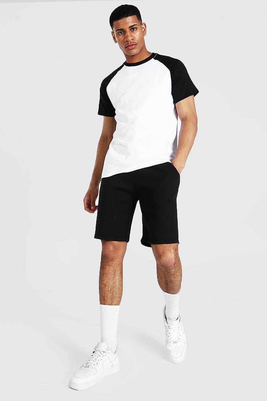 White Contrast Raglan T-shirt & Short Set image number 1