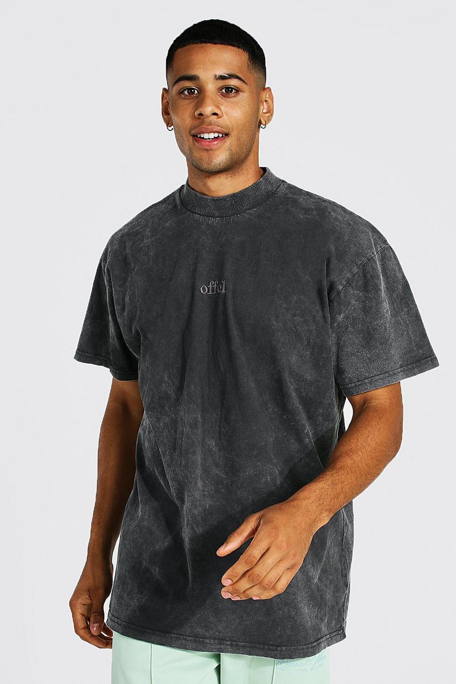 Grey Offcl Oversize t-shirt med tvättad effekt och hög halsmudd image number 1