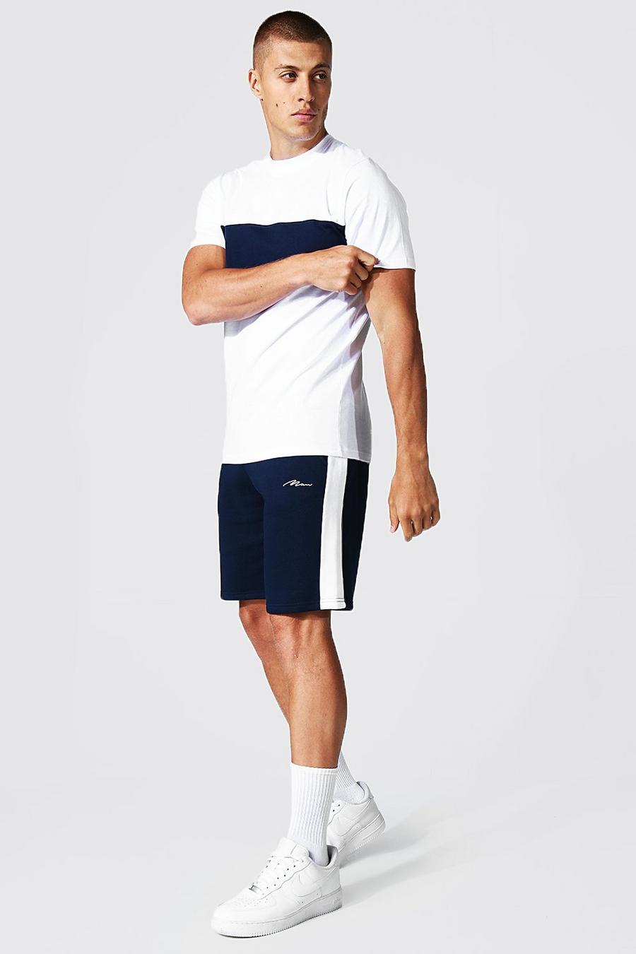 White Man Signature T-shirt och shorts med blockfärger image number 1