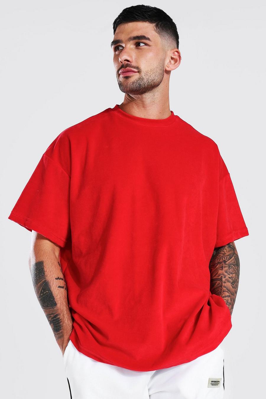 Red Oversized Velour T-shirt image number 1