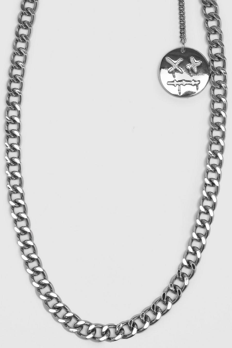Silver Trippy Face Pendant Jeans Chain image number 1