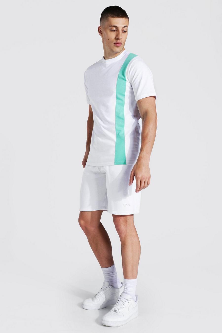 White Original Man Colour Block T-Shirt En Shorts Set image number 1