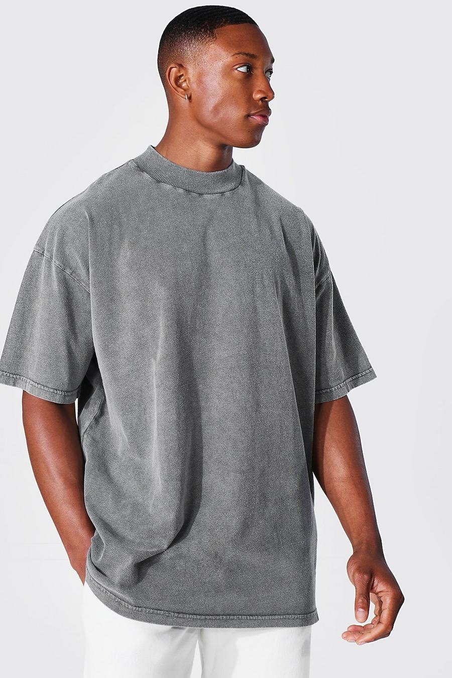 T-shirt oversize slavata con girocollo ampio, Grey image number 1