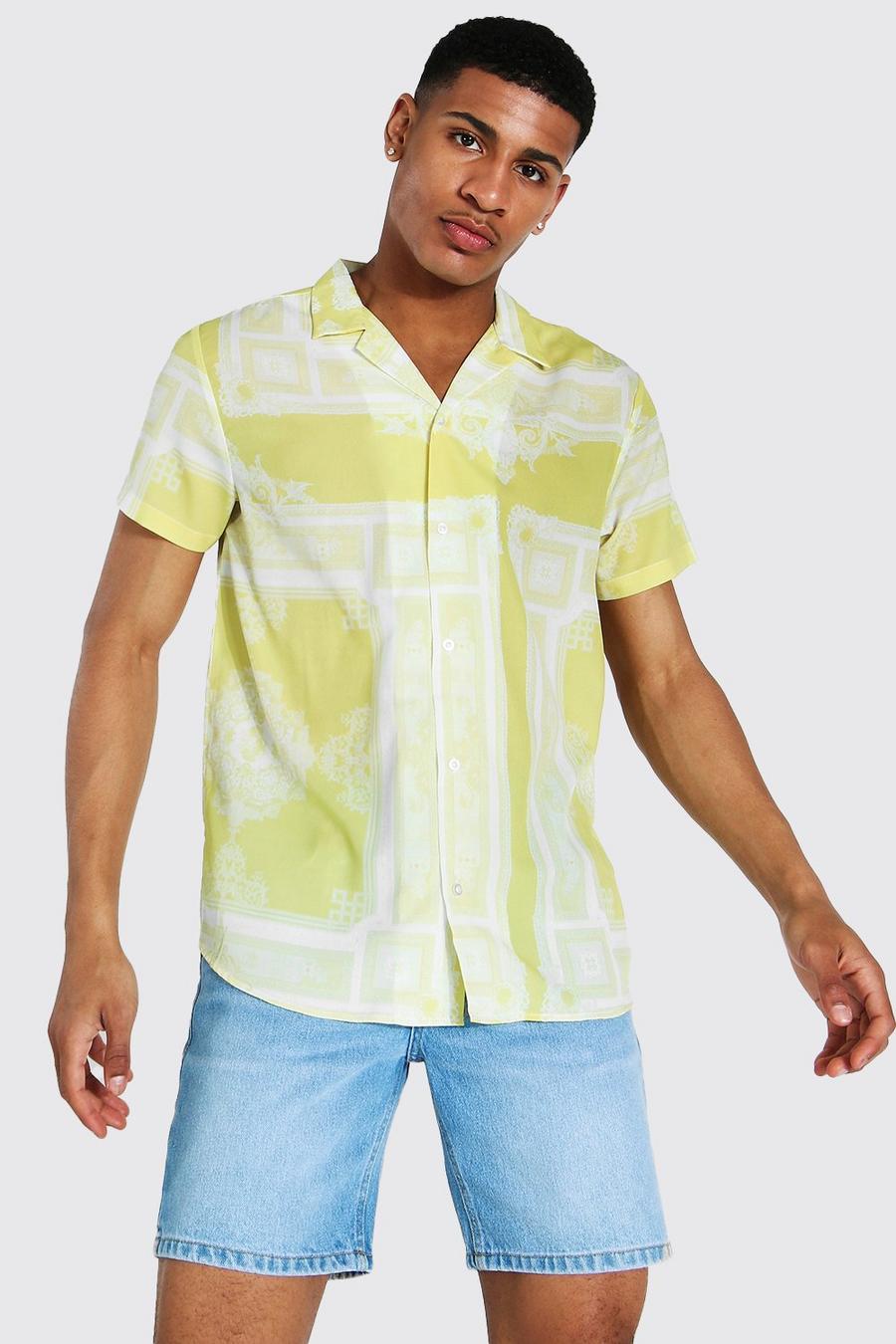 Yellow Kortärmad mönstrad skjorta med bowlingkrage image number 1