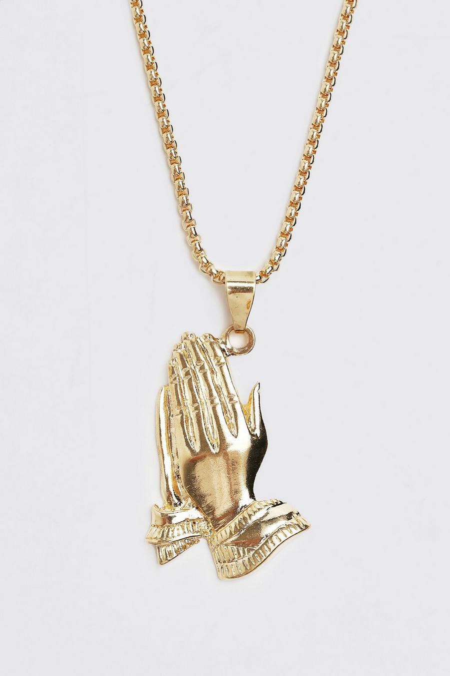 Gold Praying Hands Pendant Necklace image number 1