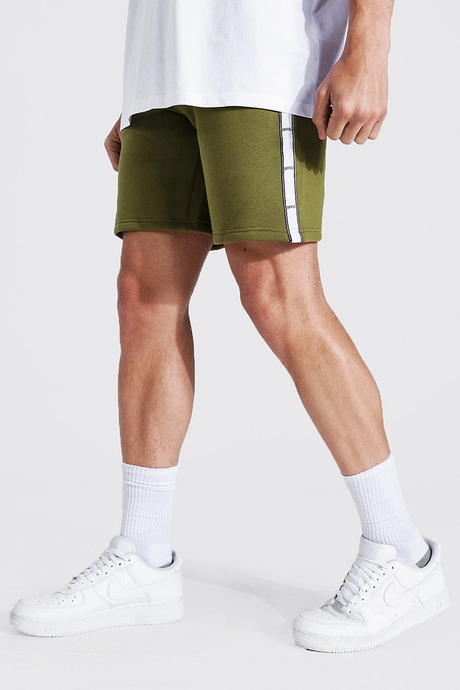 Pantalón corto Offcl Regular de tela jersey con franja lateral, Khaki image number 1