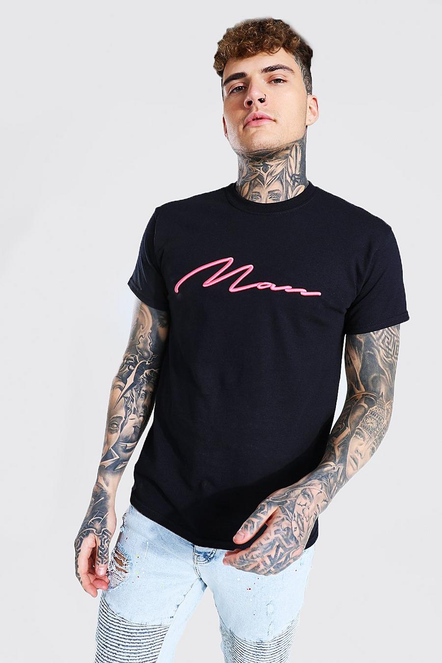 Camiseta bordada 3D de la firma Man, Negro image number 1