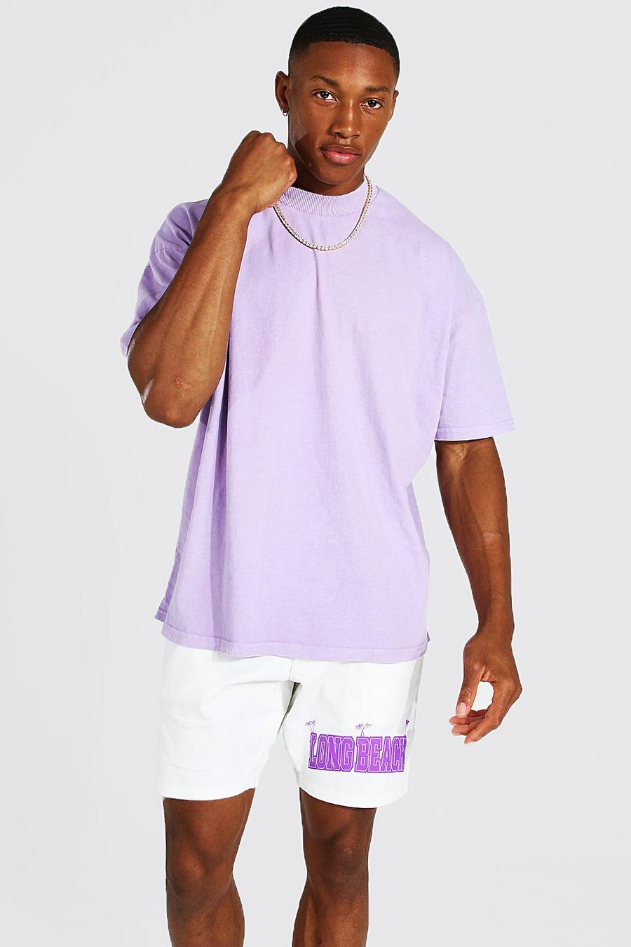 Purple Oversized Gebleekt T-Shirt Met Brede Nek image number 1