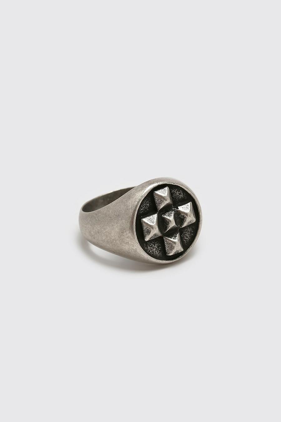 Silver Square Detail Signet Ring image number 1