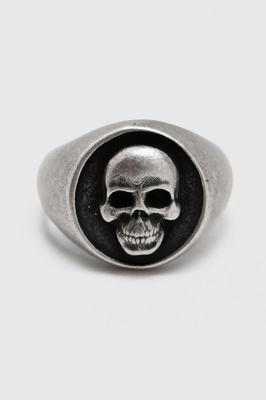 Silver Skull Detail Signet Ring image number 1