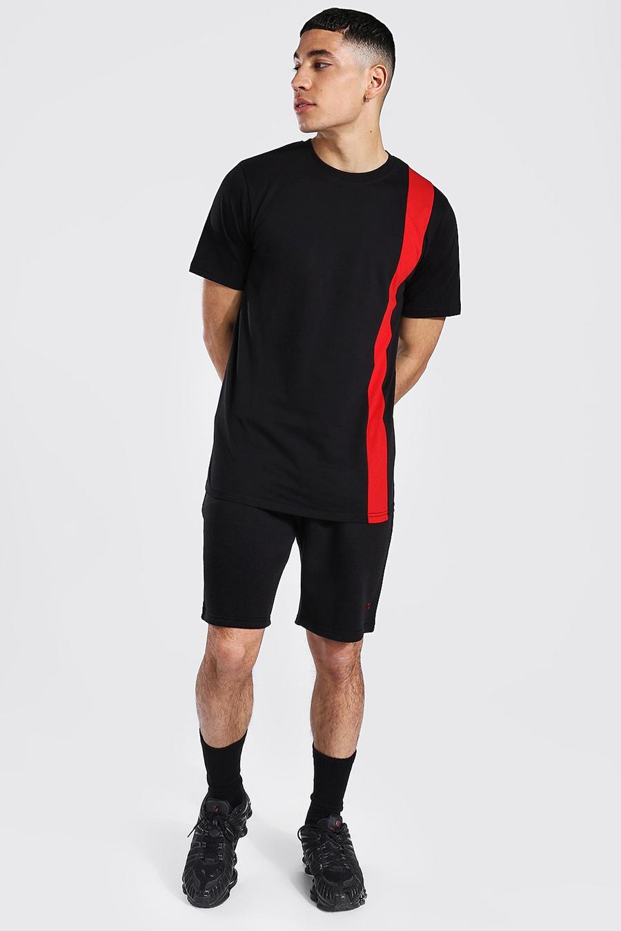 Red Original Man Colour Block T-Shirt En Shorts Set image number 1