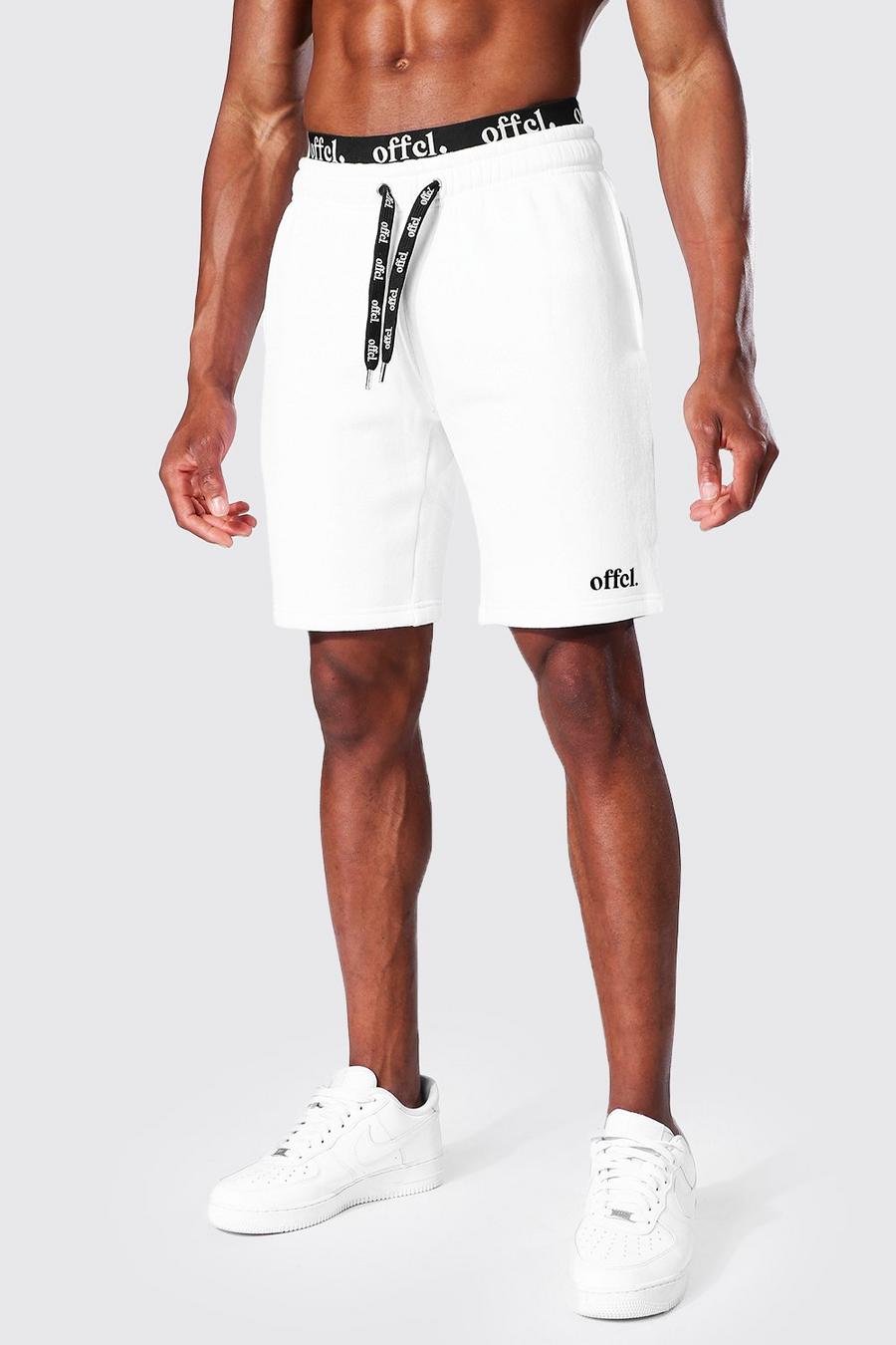 Pantaloncini medi in Jersey Slim Fit con scritta Official in vita, White image number 1
