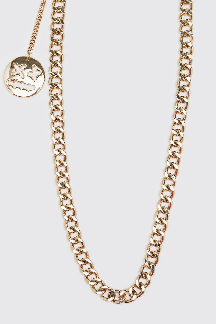 Gold Trippy Face Pendant Jeans Chain image number 1