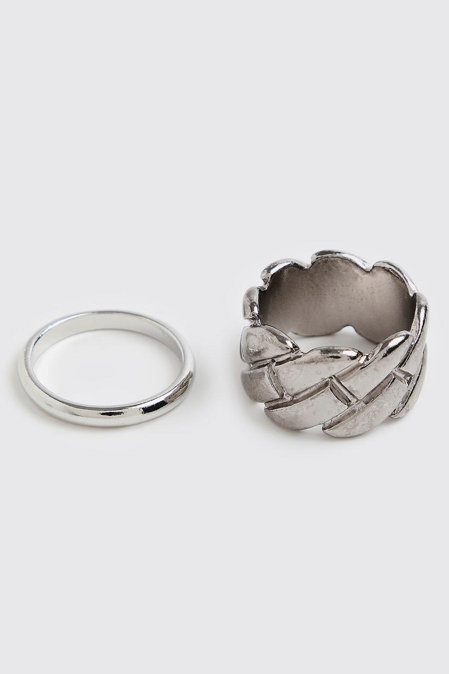 Silver 2 Pack Chunky Chain Ring Set image number 1