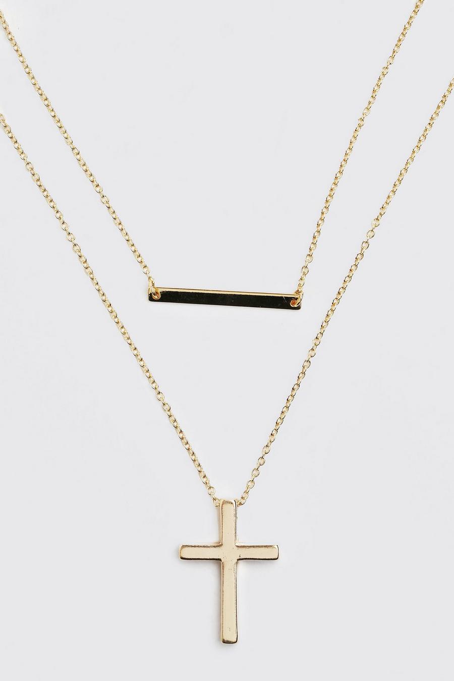 Gold Double Layer Cross And Bar Chain image number 1