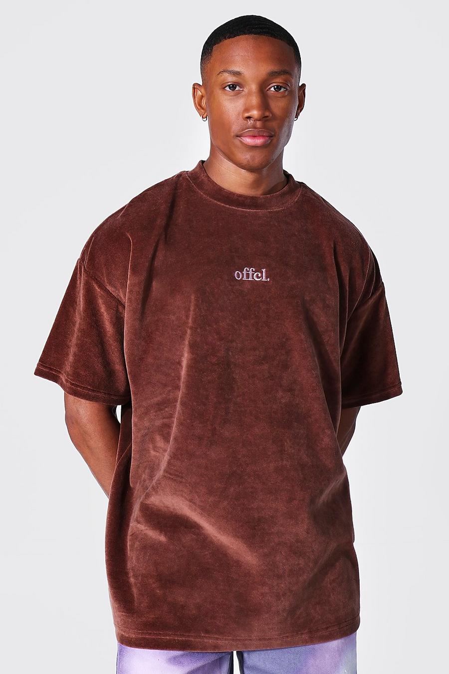 Chocolate Oversized Velours Offcl T-Shirt image number 1