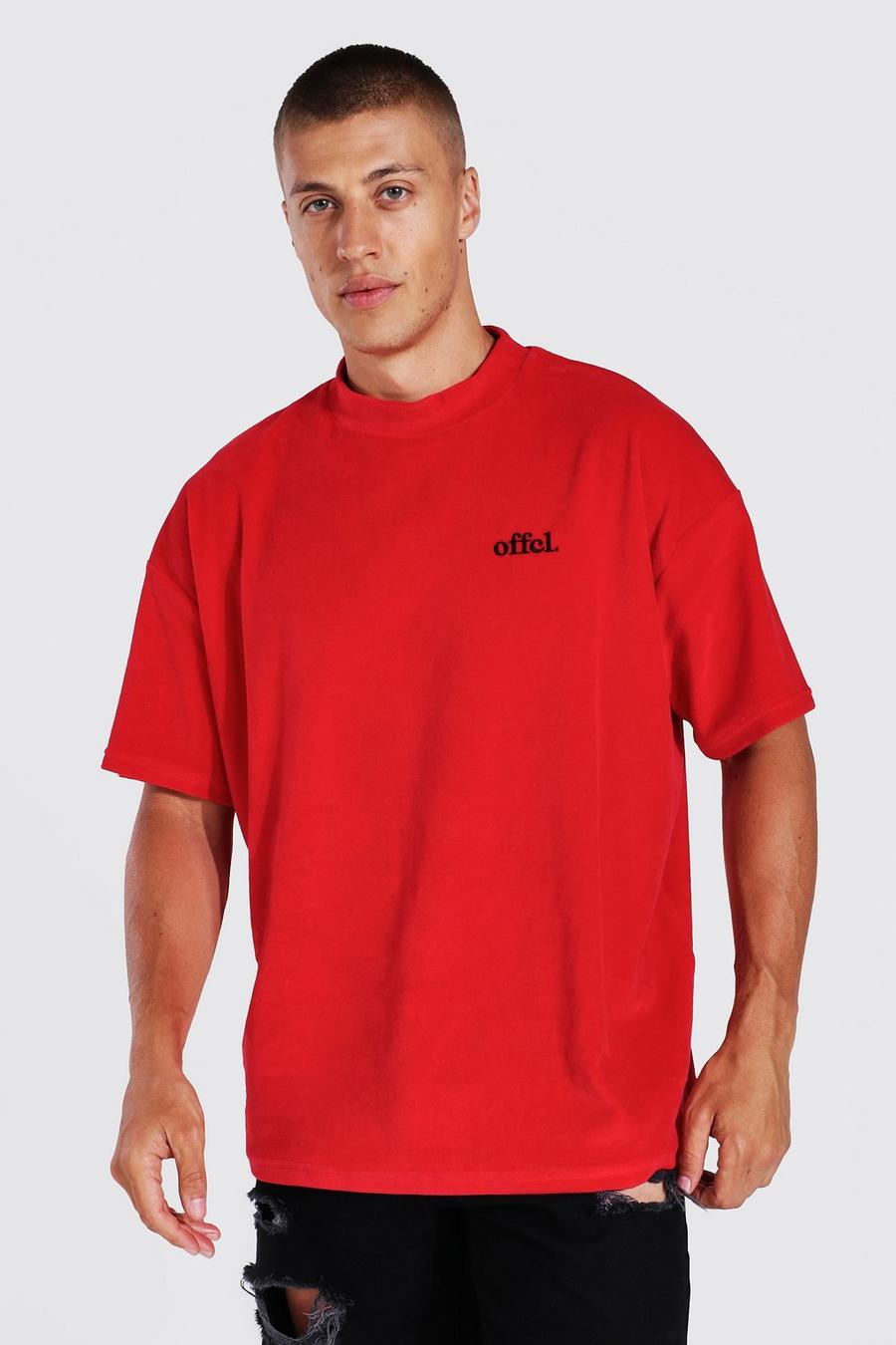 Red Oversized Offcl Velour Extended Neck T-shirt image number 1