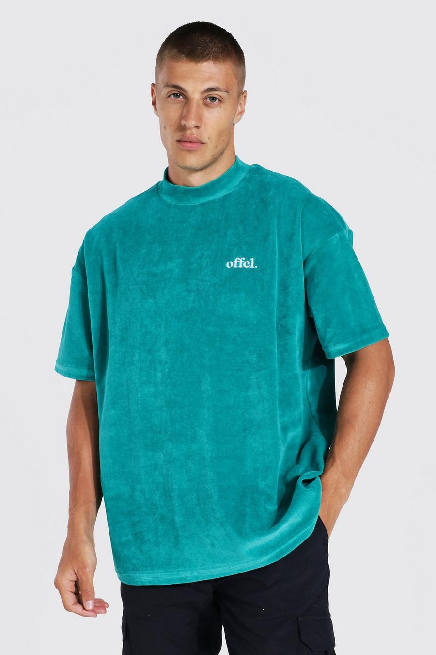 Green Oversized Offcl Velour Extended Neck T-shirt image number 1