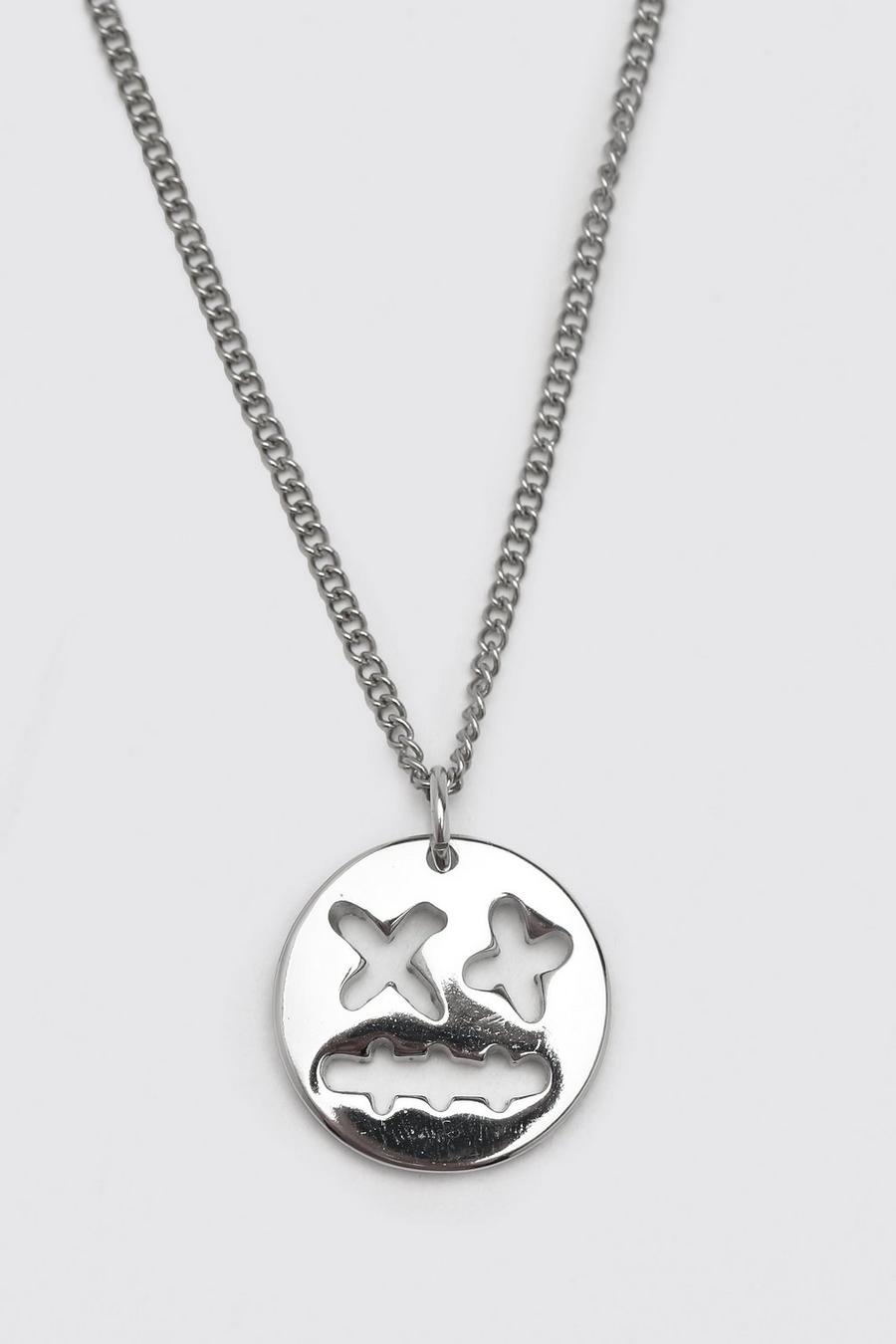 Silver Trippy Face Pendant Necklace image number 1