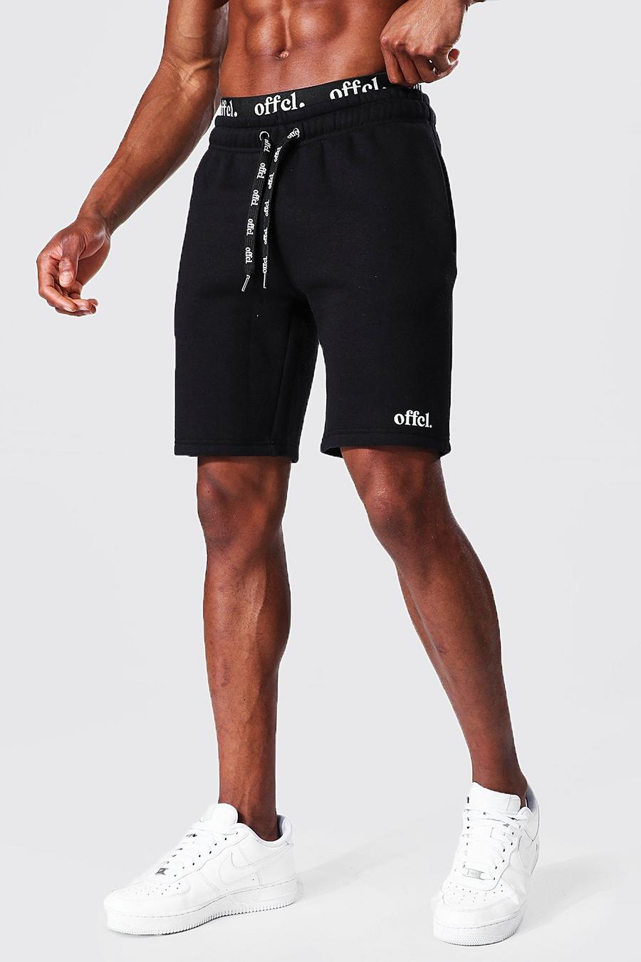 Pantaloncini medi in jersey Slim Fit con fascia in vita con logo Offcl, Black image number 1