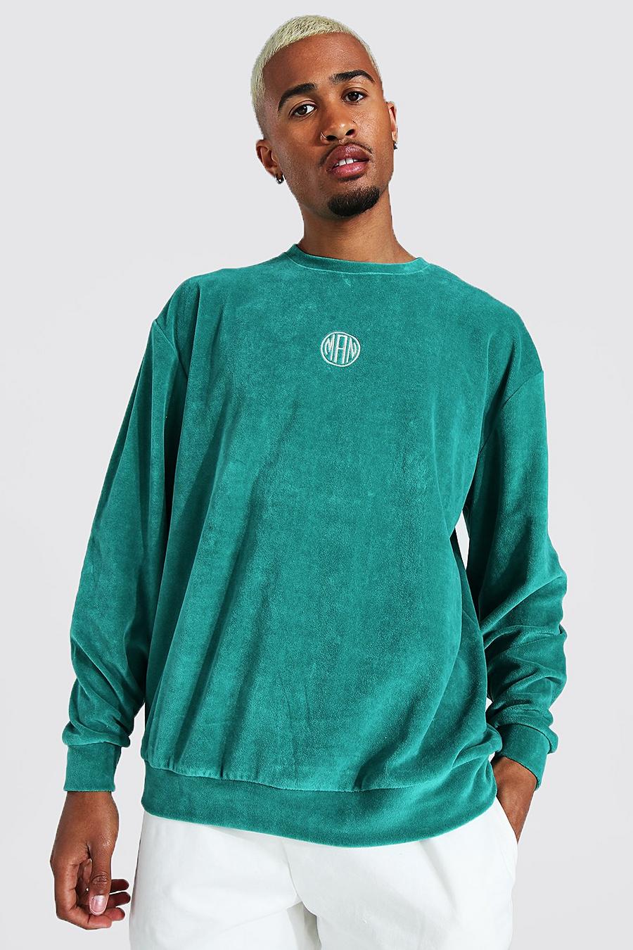 Oversize Man Velour Sweatshirt, Green image number 1
