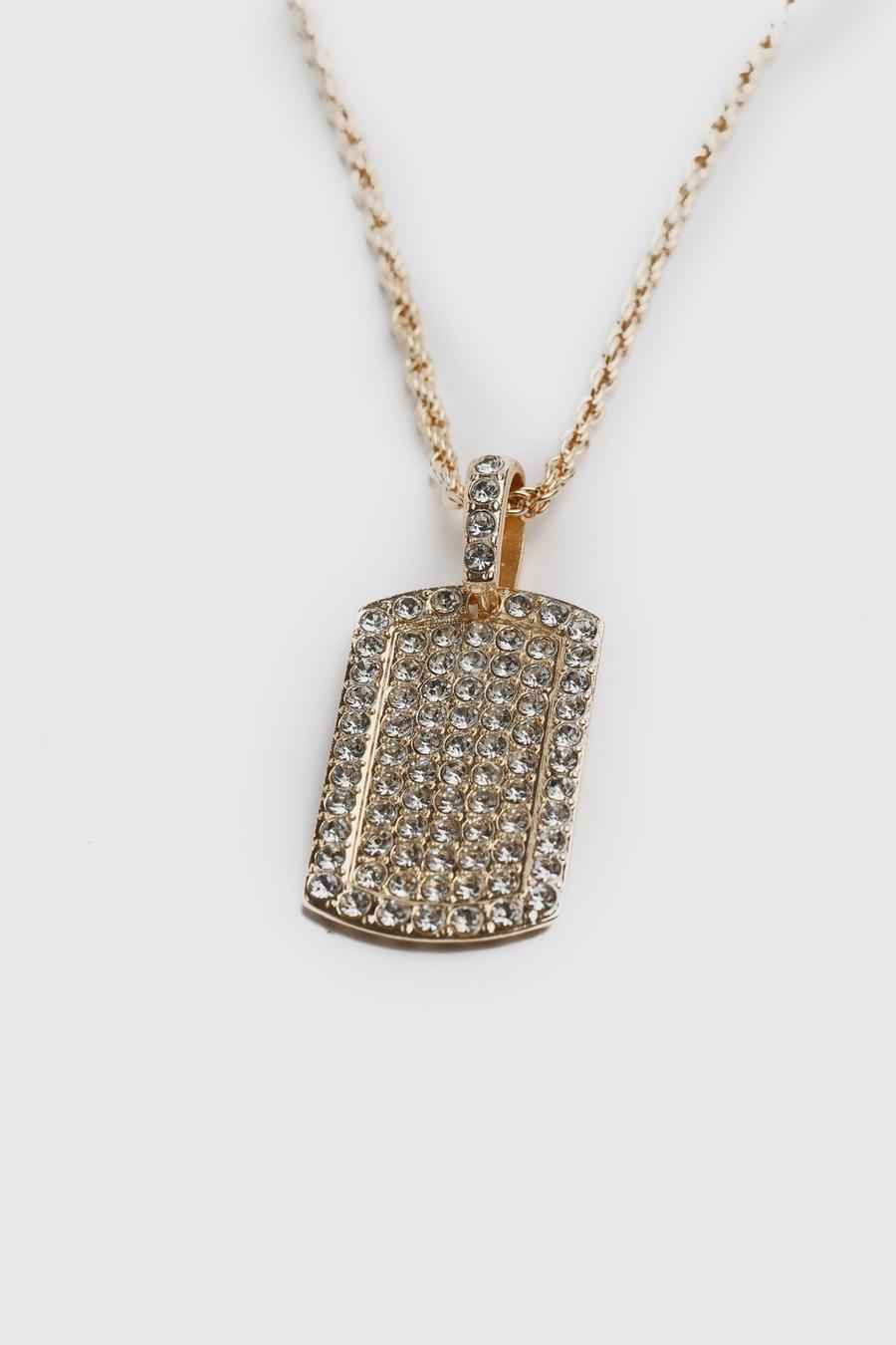 Gold Iced Dog Tag Pendant Necklace image number 1