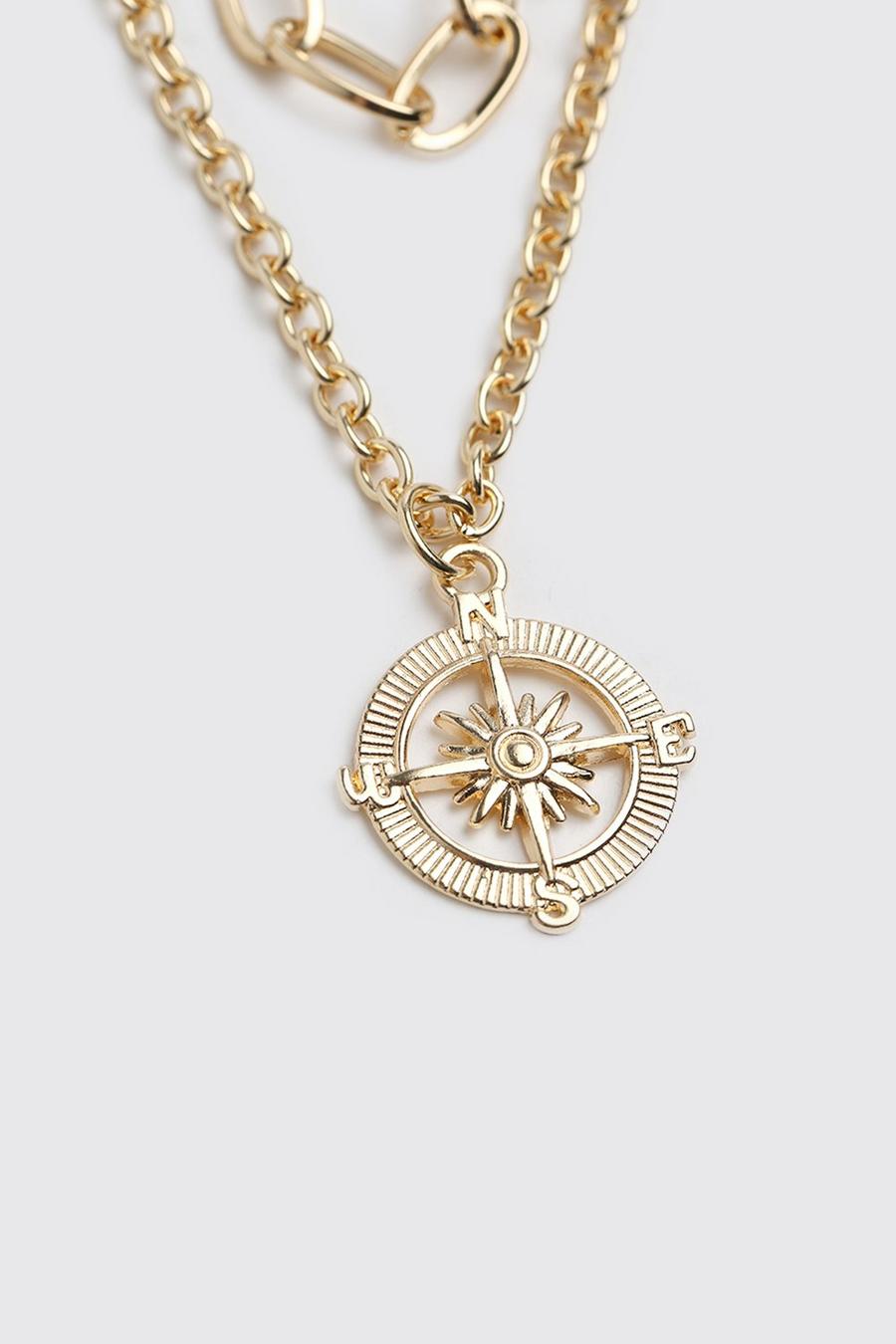 Gold Double Layer Compass Pendant Necklace image number 1