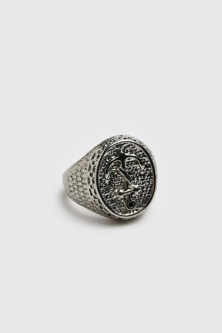 Silver Anchor Detail Signet Ring image number 1