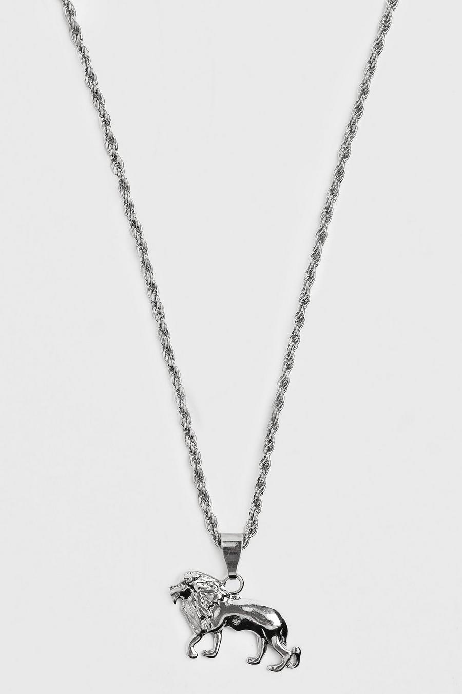 Silver Lion Pendant Necklace image number 1