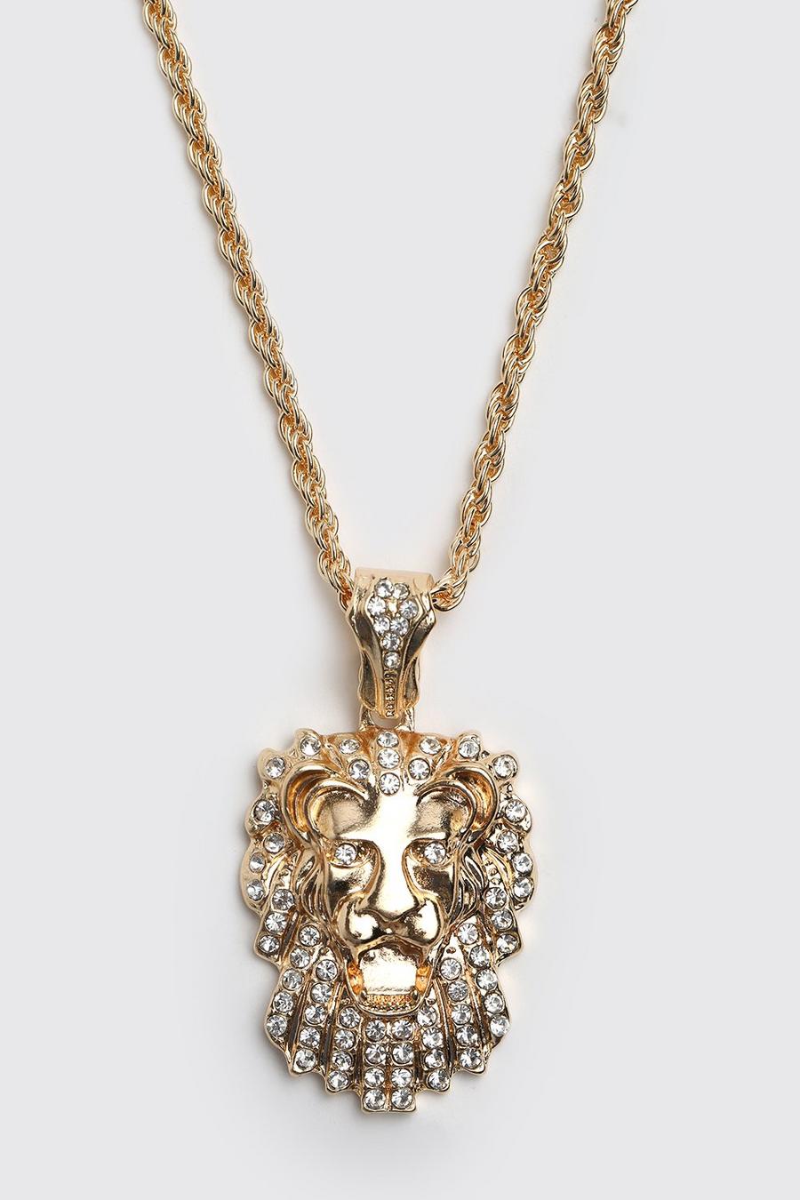 Gold Iced Lion Pendant Necklace image number 1