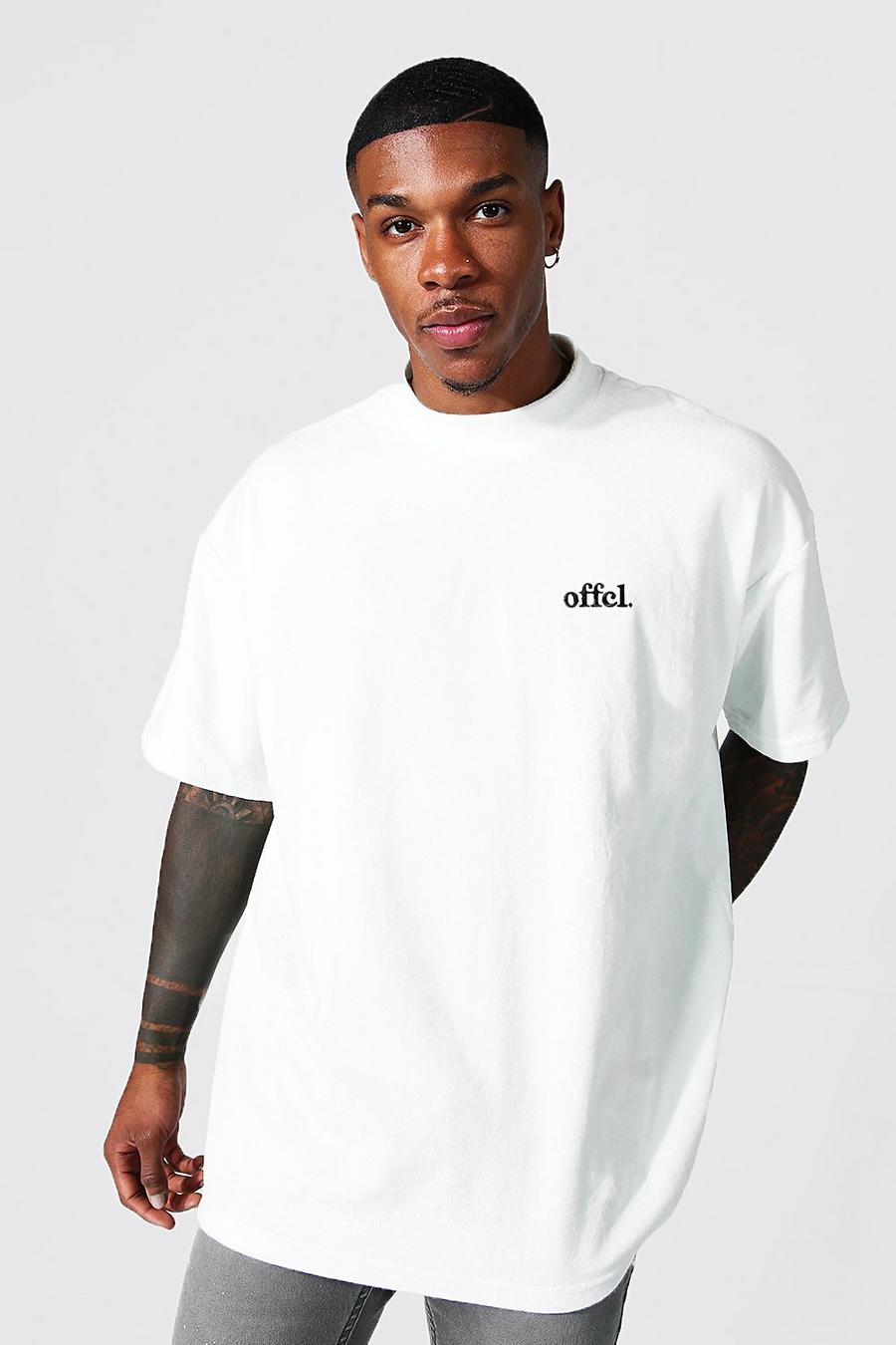 Ecru Offcl Oversize t-shirt i velour med hög halsmudd image number 1