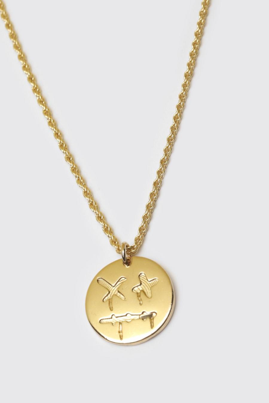 Gold Trippy Face Pendant Necklace image number 1