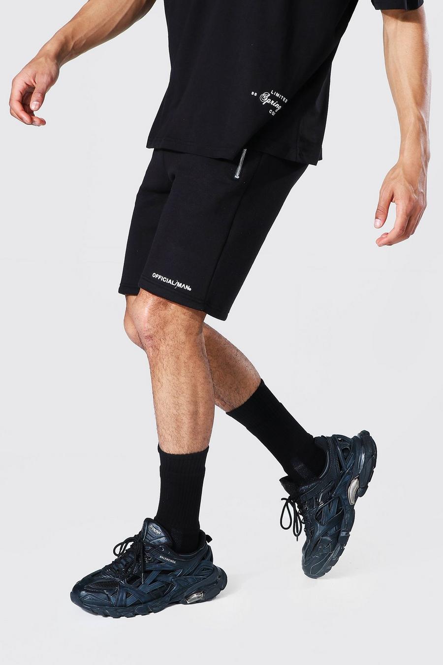 Mittellange Slim Jersey-Shorts mit Official Man Bund, Black image number 1