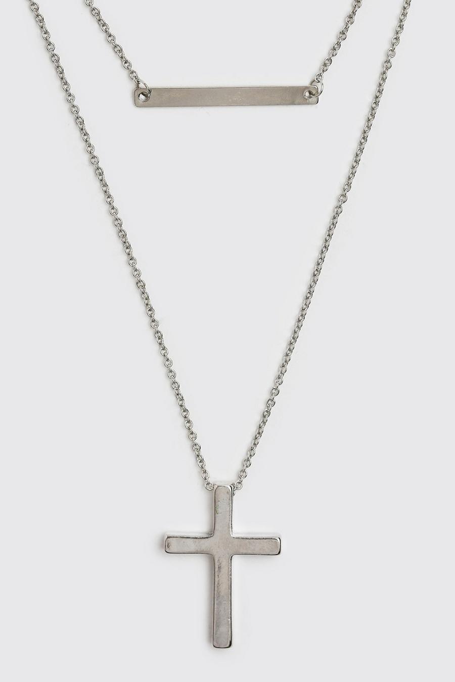 Silver Double Layer Cross And Bar Chain image number 1