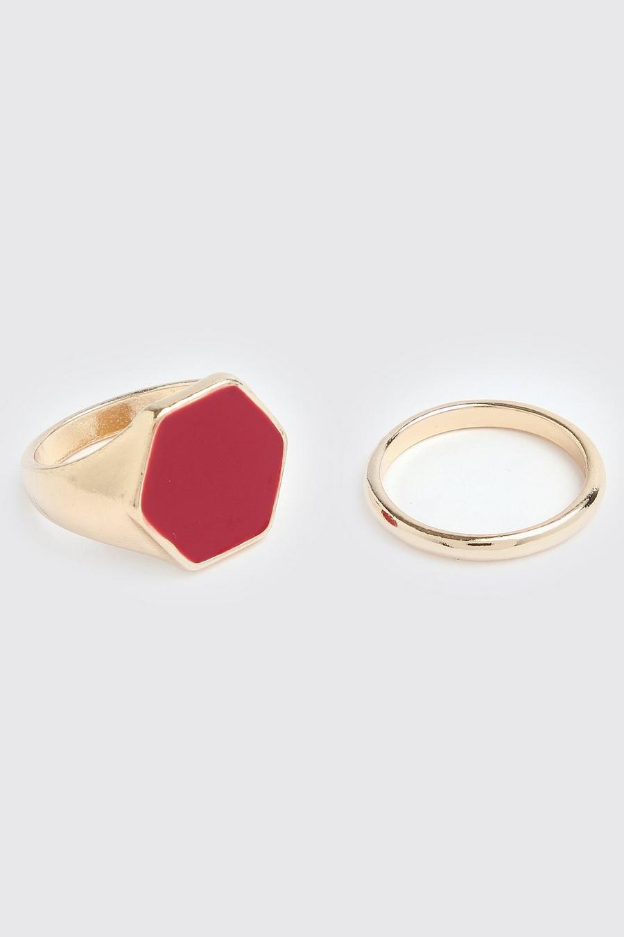 Pack de 2 anillos: básico y hexagonal, Gold image number 1
