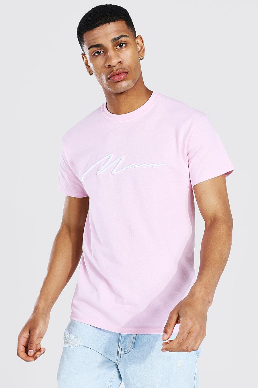 Light pink Man Signature 3d Embroidery T-shirt image number 1
