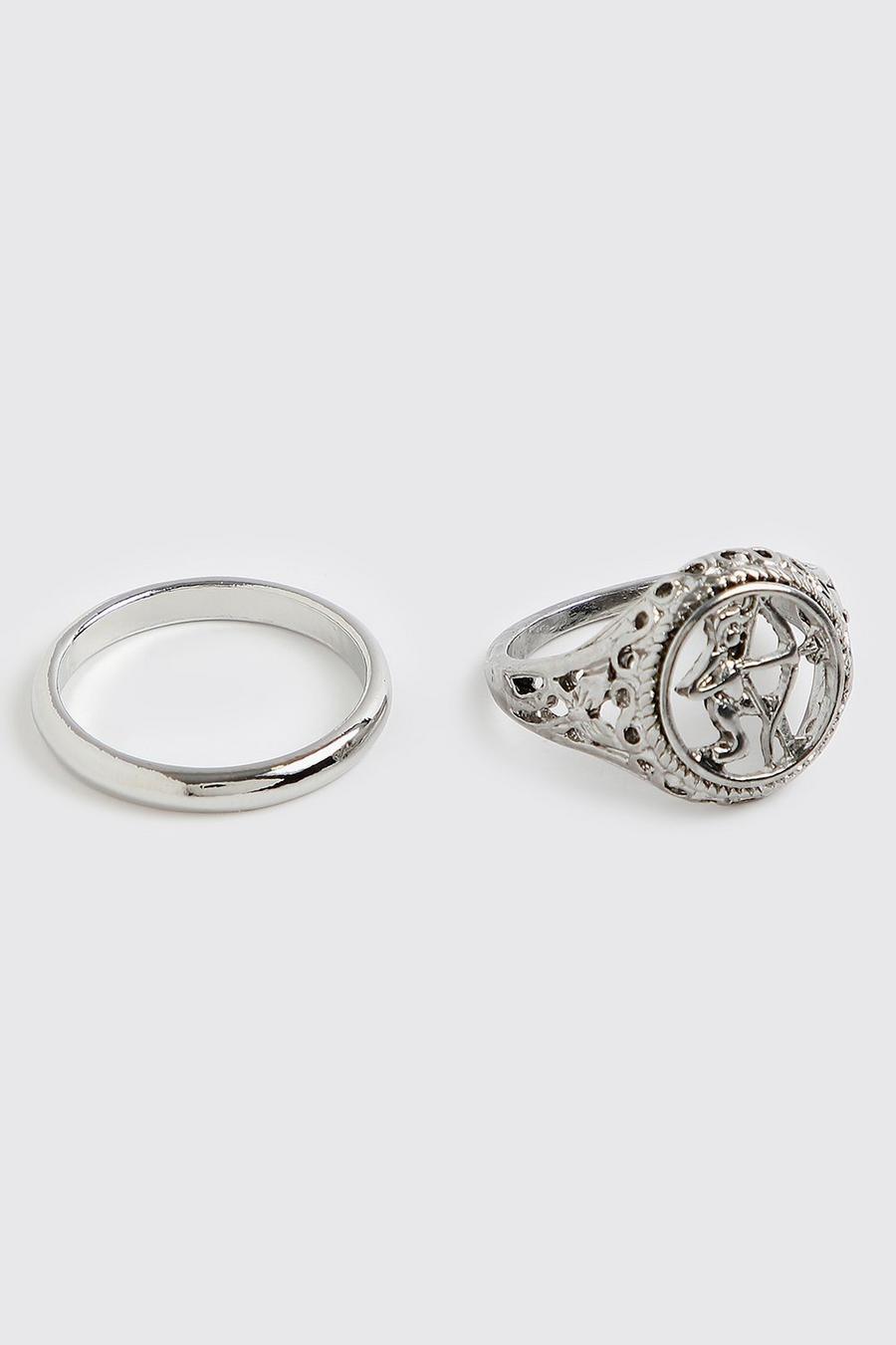 Pack de 2 anillos: básico y cupido con flecha, Silver image number 1