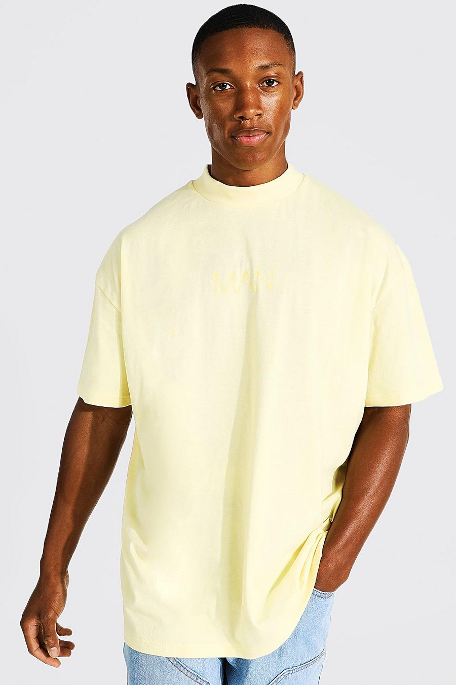 Yellow Oversized Original Man T-Shirt Met Brede Nek image number 1