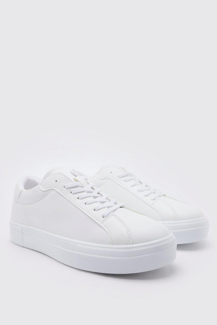 White weiß Leather Look Smart Lace Up