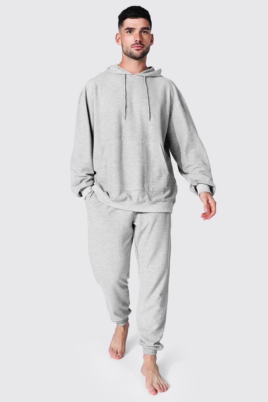 Grey Hoodie And Jogger Waffle Lounge Set image number 1