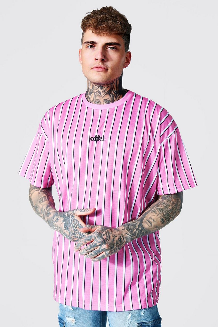 Pink Oversized Offcl Stripe T-shirt image number 1