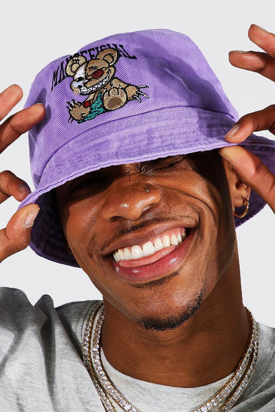 Lilac Embroidered Evil Ted Bucket Hat image number 1