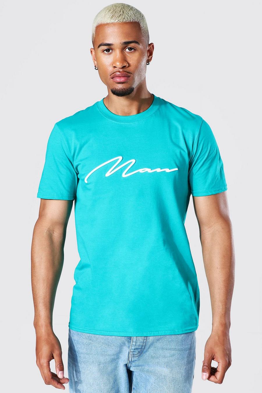 T-Shirt mit 3D Man Signature Stickerei, Jade image number 1