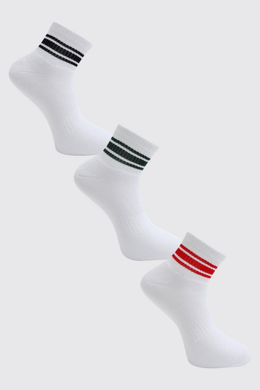 White 3 Pack Sports Stripe Ankle Sock image number 1