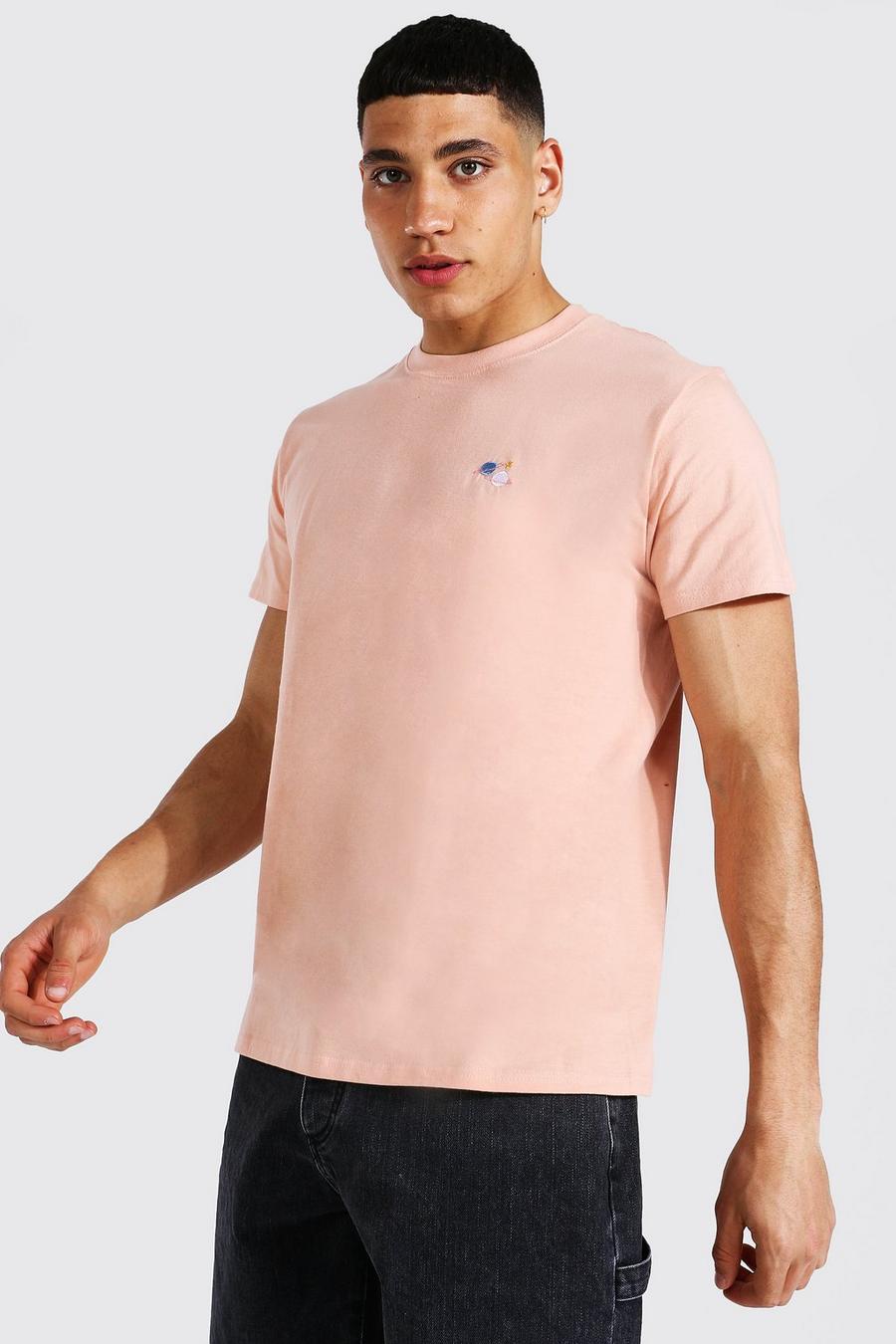 Dusky pink Planet Embroidered T-shirt image number 1