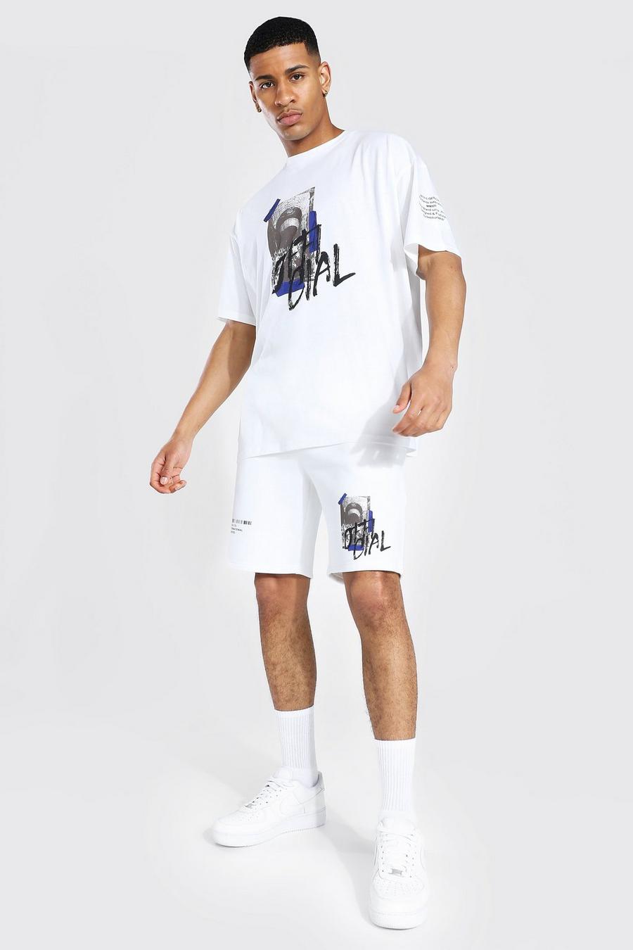 Ecru Oversized Man Graffiti T-shirt and Short Set image number 1