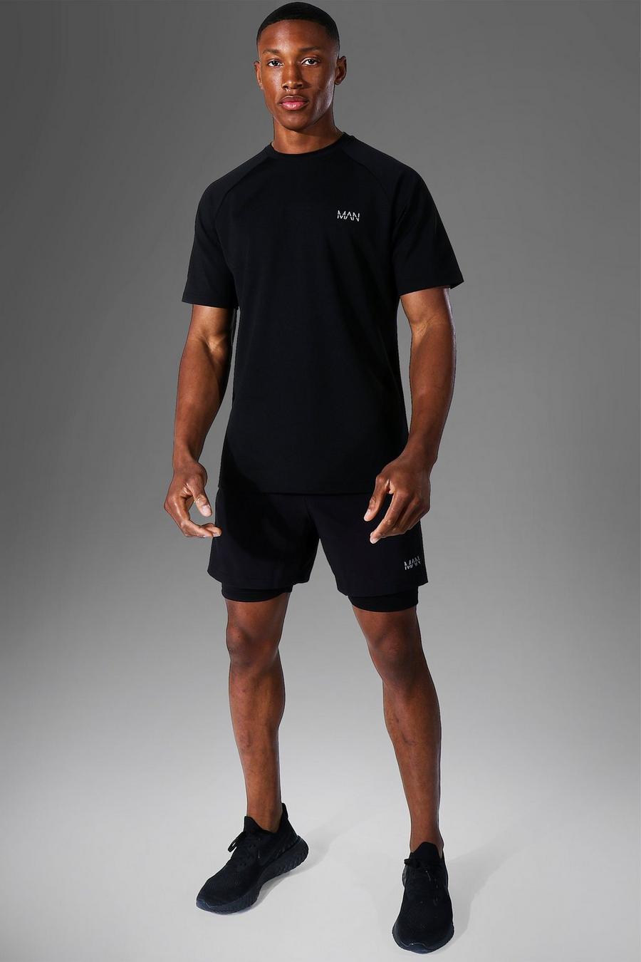 Man Active 2-in-1 T-Shirt und Shorts Set, Black image number 1