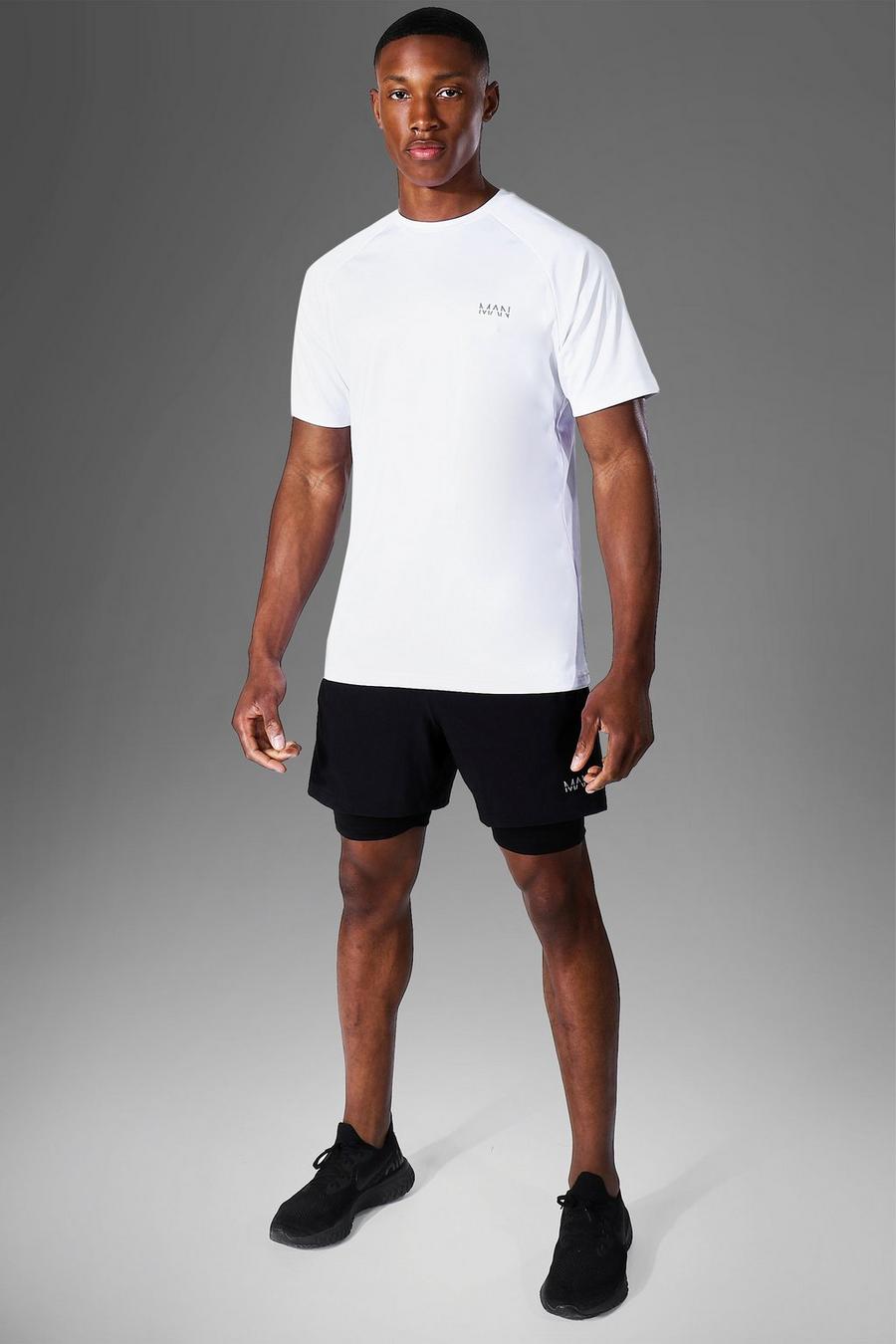 Man Active 2-in-1 T-Shirt und Shorts Set, White image number 1