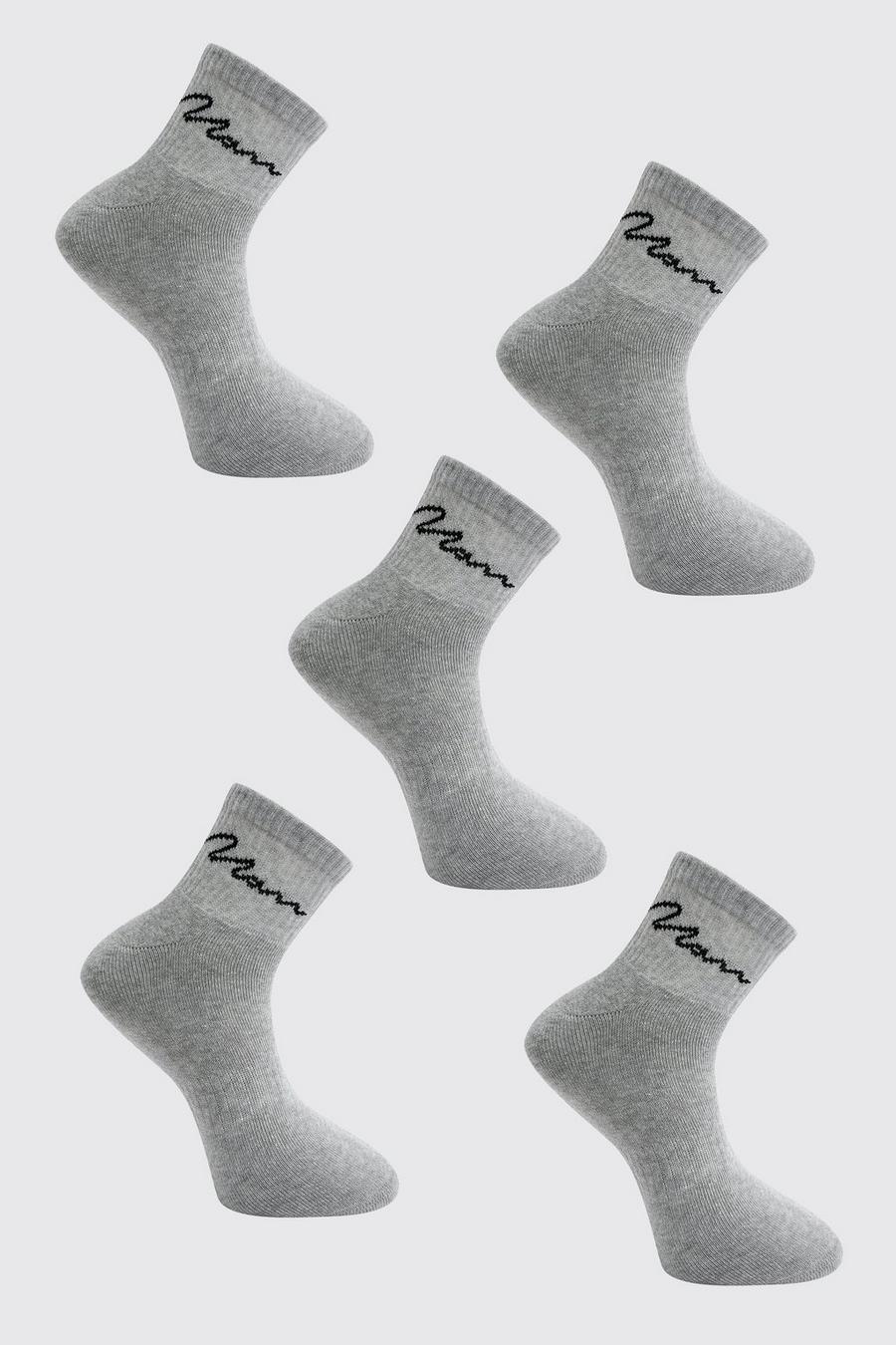 Grey 5 Pack Man Signature Ankle Socks image number 1
