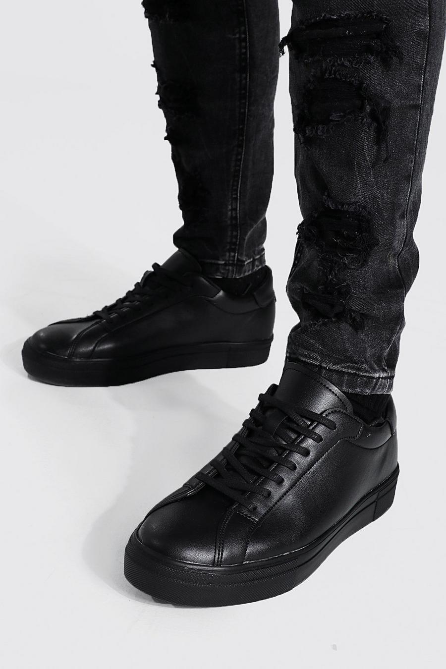Black Skor i läderimitation med snörning image number 1